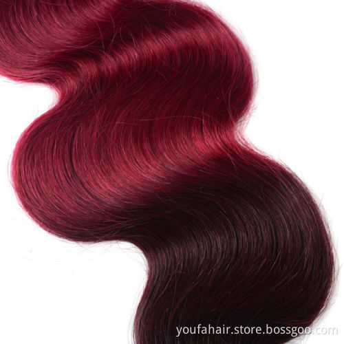 Youfa Hair Vendor Ombre Color 1b/Burg Red Body Wave 100% Cambodian Human Hair Bundles Cuticle Aligned Raw Remy Hair Extension